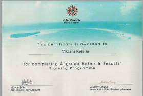 Angsana Hotels & Resorts training certificate