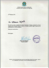 Certificate awarded to Vikram Kajaria